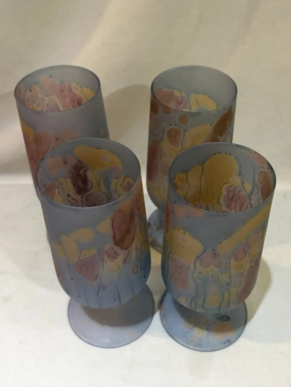 Reuven Glass Art Nouveau Hand Made Stem Wine Glasses Frosted Finish
